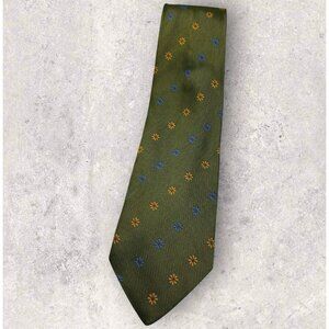 BATTISTONI Silk Tie ITALY XL Green Blue Yellow Floral W:3.7" EUC